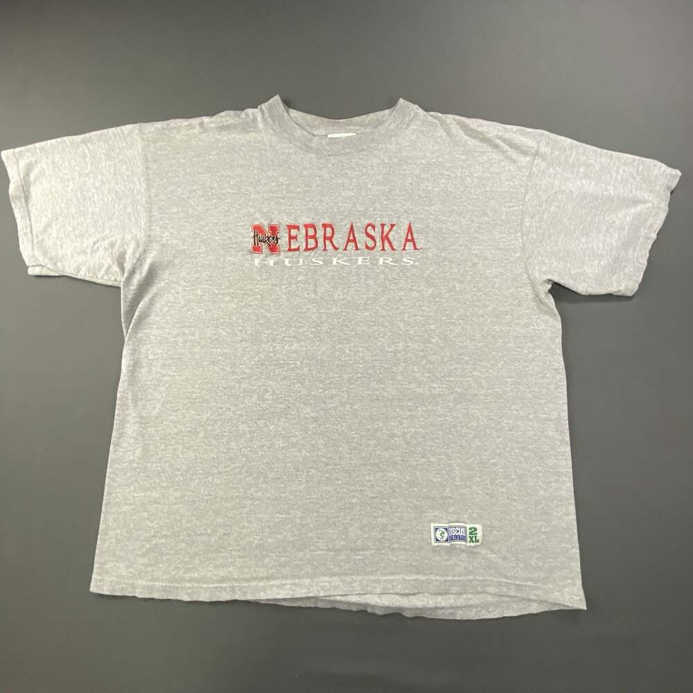 Vintage Nebraska Huskers T Shirt Mens 2XL Gray Embroidered NCAA Football